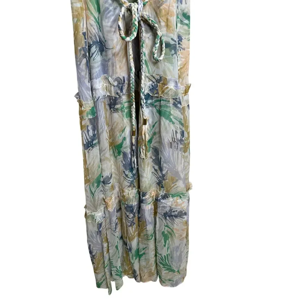 Christy Lynn Florence Maxi Dress Womans M NWOT 100% Silk Smocked Palm Print